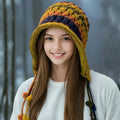 Crochet Beanie Womens Colorful Handmade Tassel Ear Flap Knit Hat with Boho Style