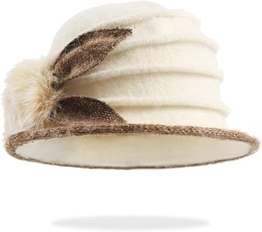 Women Felt Bucket Hat Vintage Floral Wool Dress Winter Hats