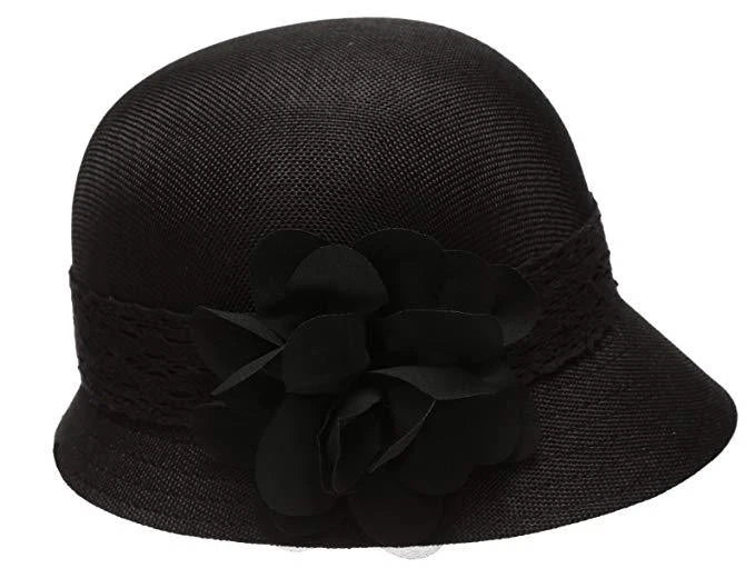 1920's Inspired Women's Gatsby Linen Cloche Hat With Lace Band and Flower