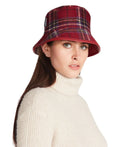 Steve Madden Wool Blend Reversible Plaid Bucket Hat Women's One Size Red~